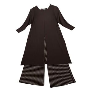 Antthony Mark Harris Womens Brown Tunic Pinstripe Wide Leg Pant 2 Piece Size 2X